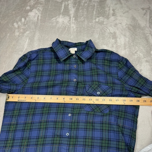 J.Crew Factory Soft Flannel Lightweight Plaid Blue Green Pocket Tunic Top Small - Picture 8 of 15